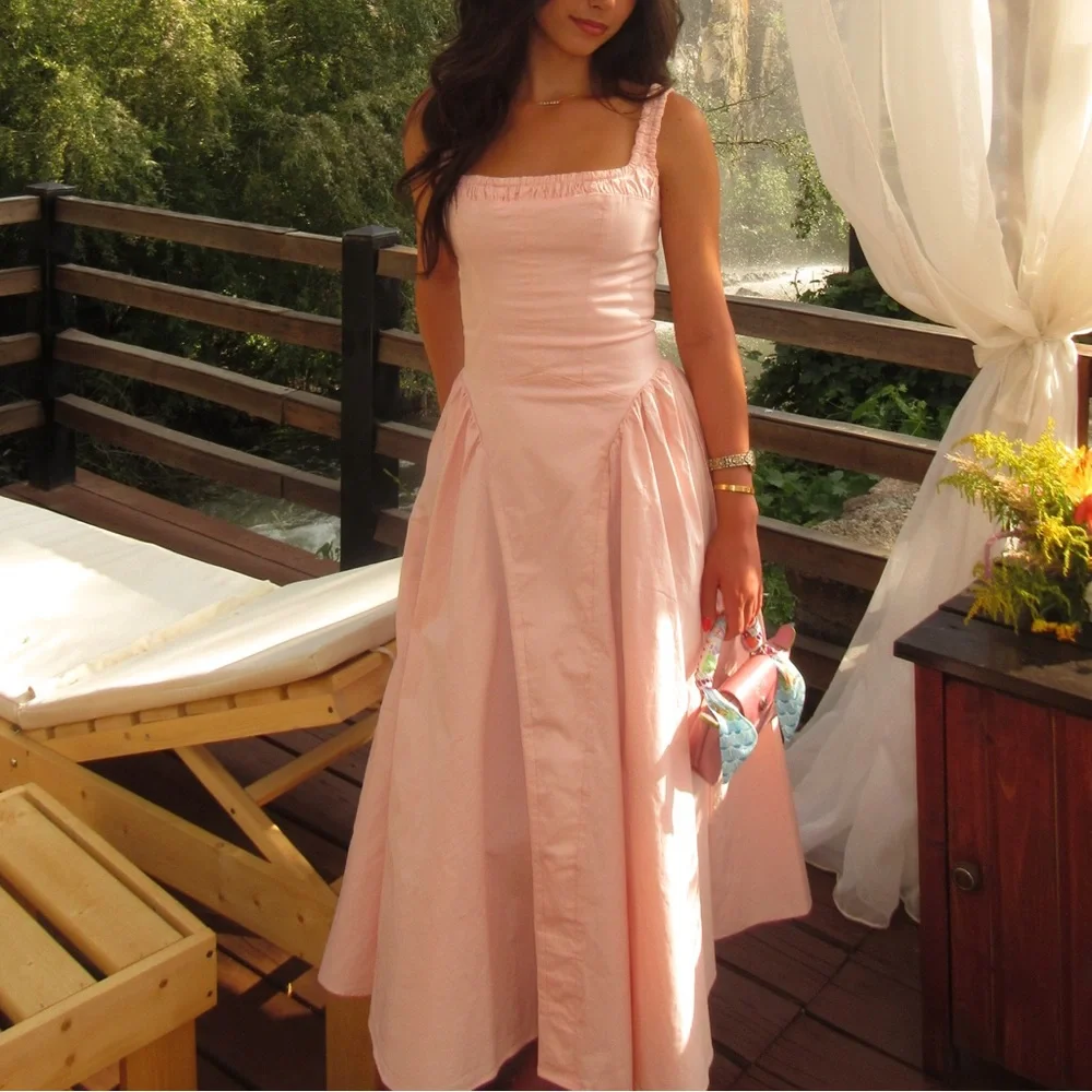 Soft Pink Square-Neck Midi Dress - Picture 2 of 3